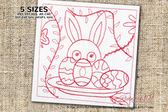Easter Bunny with Decorated Eggs Redwork Review