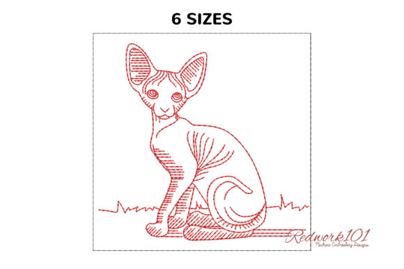 Sphynx Cat Posing at Home Redwork Review